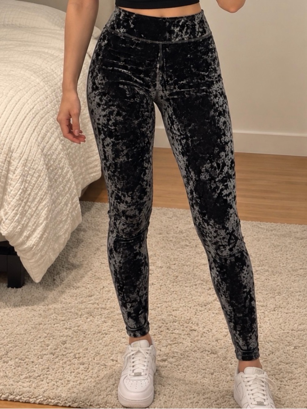 Victoria's Secret Black Crushed Velvet High-Waist Leggings
